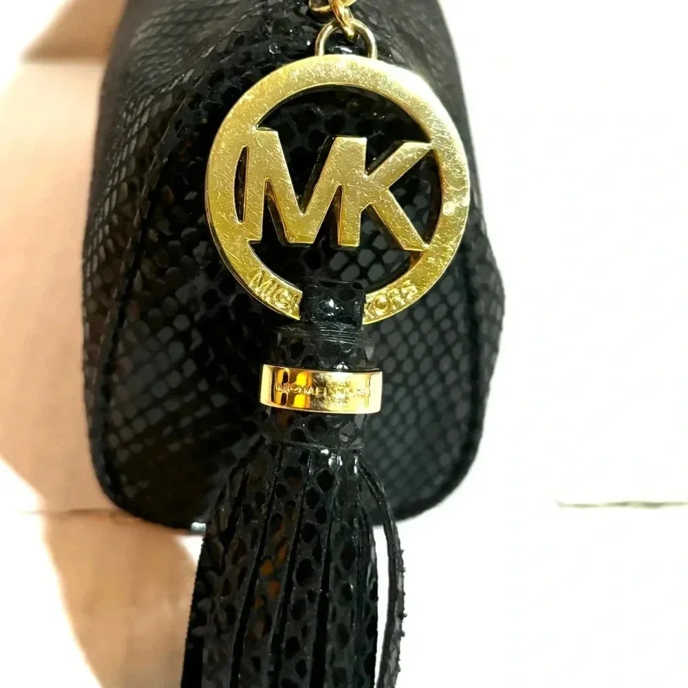 Michael kors black faux snakeskin metallic cosmetic bag